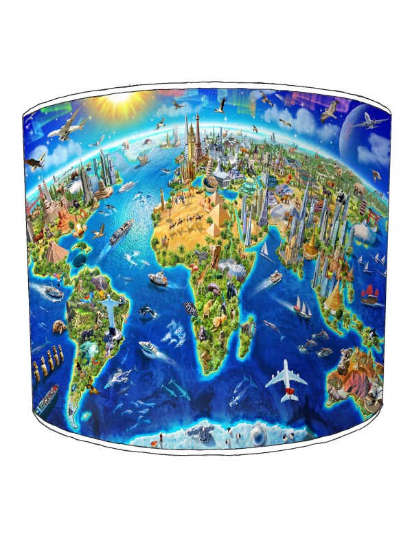 World Landmarks Map Lampshade
